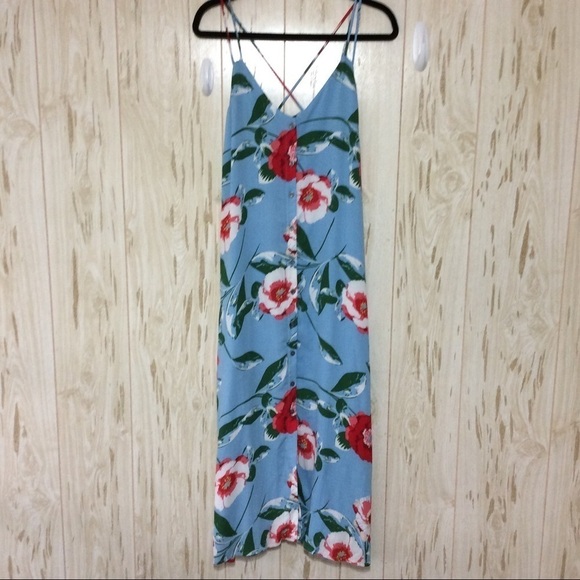 Gibson Dresses & Skirts - NEW Gibson Blue Floral Strappy Sleeveless Midi Dress Sundress Button Up S